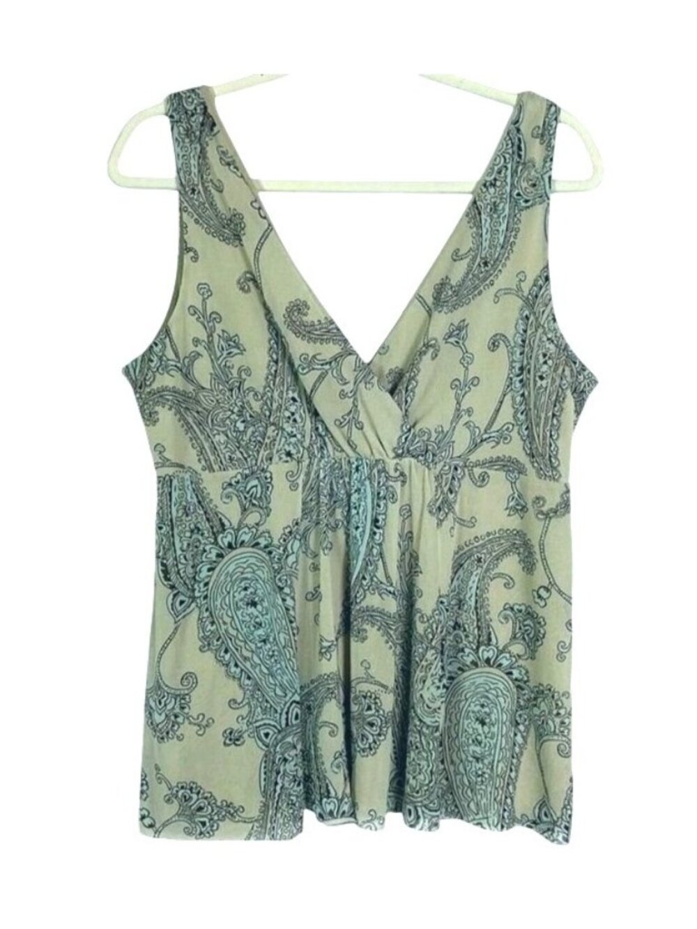 Michael Kors Women's Paisley Print V-Neck Sleeveless Top Beige/Brown/Blue, Large